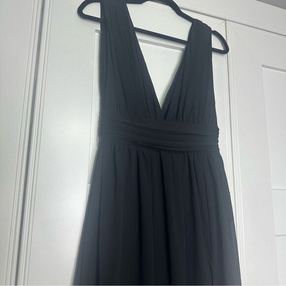 Lulu's Small Black Maxi Dress with V-Neck and Slit (b1) - Picture 6 of 11